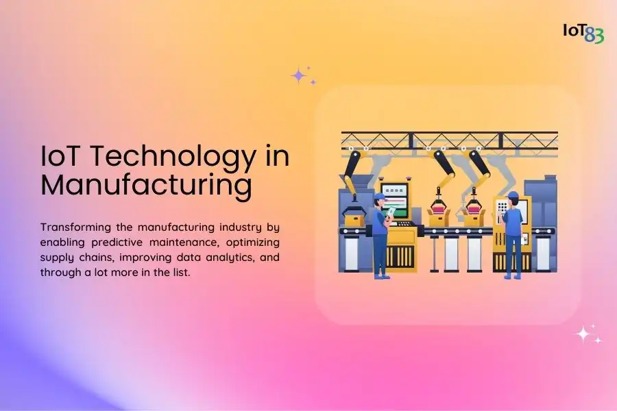 An image by IoT83 with illustration of IoT Technology in the Manufacturing Industry.